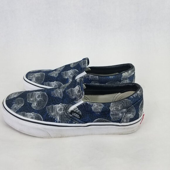 VANS Classic Slip On Wireframe Skull Blue Canvas Sneakers Women's 8 Men's 6.5 - Picture 6 of 13